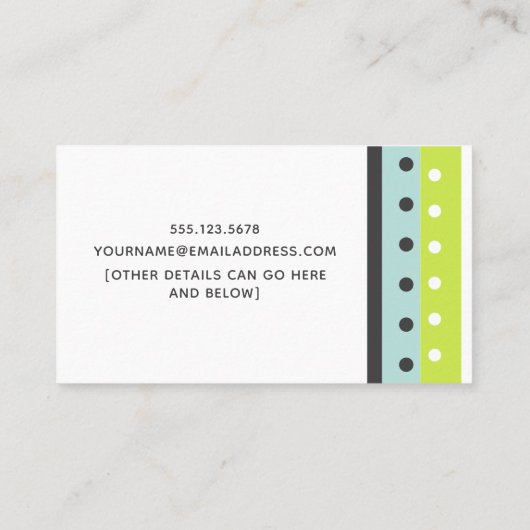 Limoen, blauwe en grijze Stippen en Stripes Callin Contactkaartje (Achterkant)