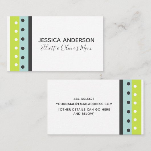 Limoen, blauwe en grijze Stippen en Stripes Callin Contactkaartje (Voorkant / Achterkant)