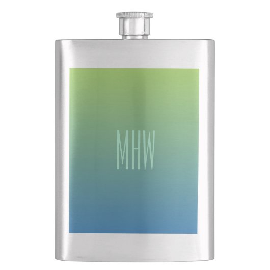 Limoen Blauwe gradiënt aangepaste monogram Heupfles (Voorkant)