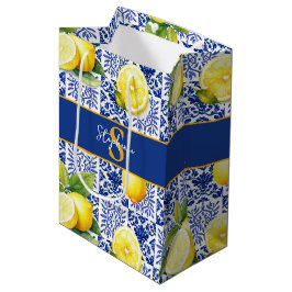 Limoen Blauwe Witte Tegelpatroonnaam Monogram Citr Medium Cadeauzakje