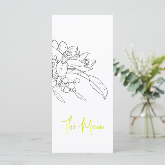 Limoen Blossom schets mono bruiloft Menu (Staand voorkant)