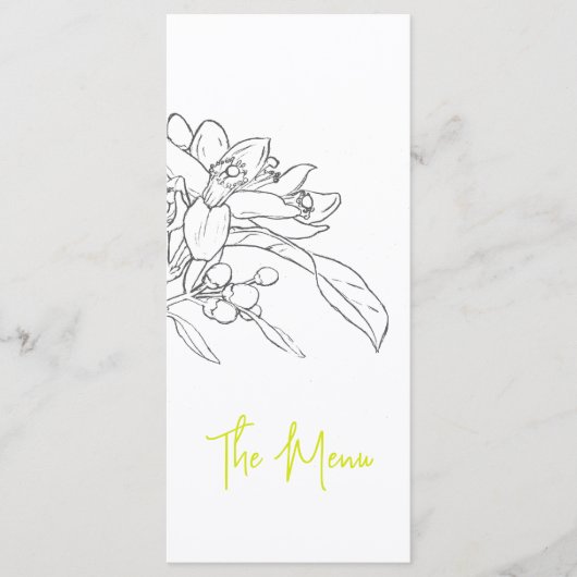 Limoen Blossom schets mono bruiloft Menu (Voorkant)