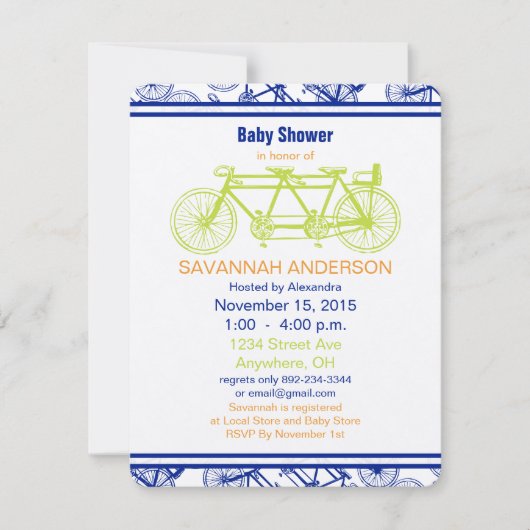  Limoen Blue Bicycle Baby Boy Shower Kaart (Voorkant)