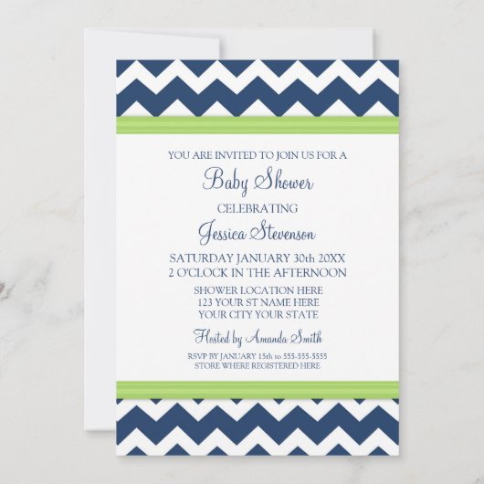 Limoen Blue Chevron Custom Baby Shower-uitnodiging Kaart (Achterkant)