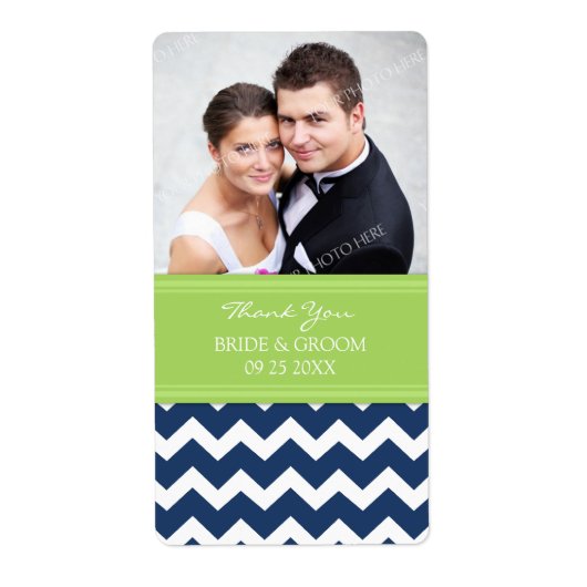 Limoen Blue Chevron foto trouwlabels Etiket (Voorkant)