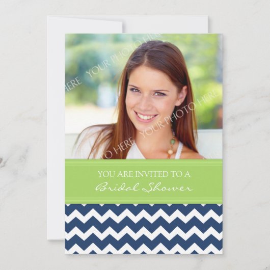 Limoen Blue Chevron Photo Bridal Shower Kaart (Voorkant)