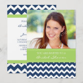 Limoen Blue Chevron Photo Bridal Shower Kaart (Voorkant / Achterkant)