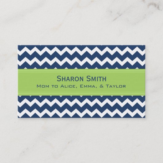 Limoen Blue Chevron Retro mam die kaarten aanroept Contactkaartje (Voorkant)