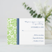 Limoen Blue Damask RSVP Weddenskaart (Staand voorkant)