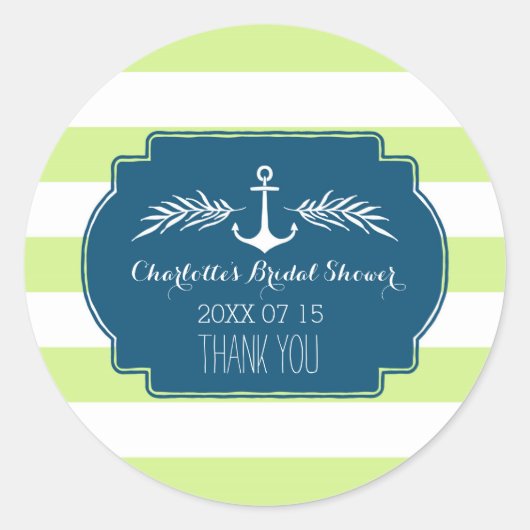 Limoen Blue Stripe Nautisch Vrijgezellenfeest Labe Ronde Sticker (Voorkant)