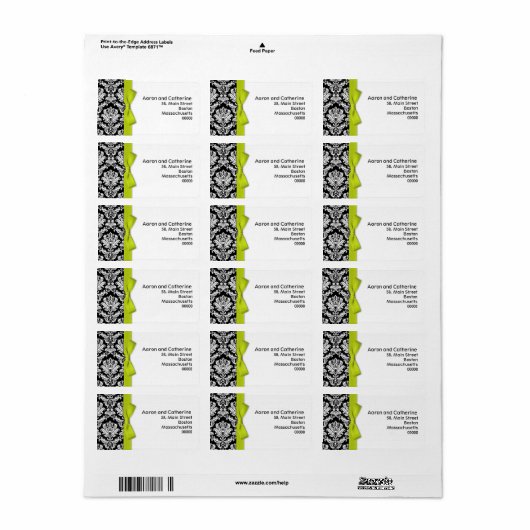 Limoen Bow Damask Adresetiketten Etiket (Full Sheet)