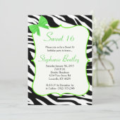 Limoen Bow en Zebra Sweet 16 uitnodiging (Staand voorkant)
