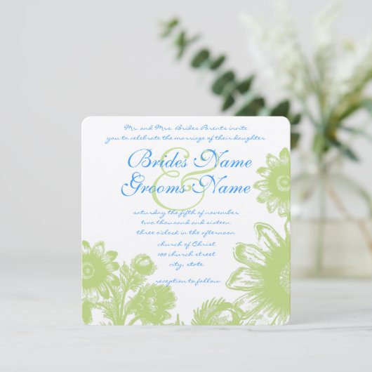 Limoen Bright Aqua  uitnodiging tot weduwschap (Staand voorkant)