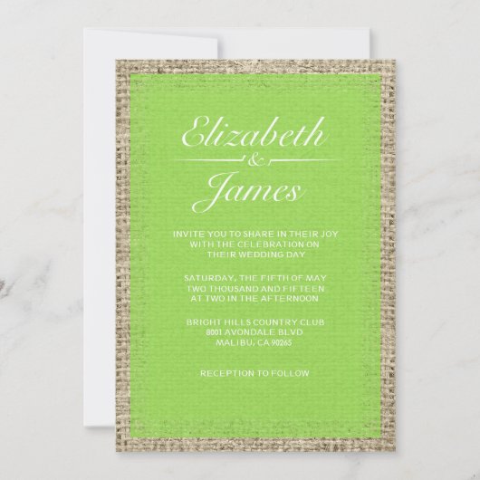Limoen Burlap Wedding Invitations Kaart (Voorkant)