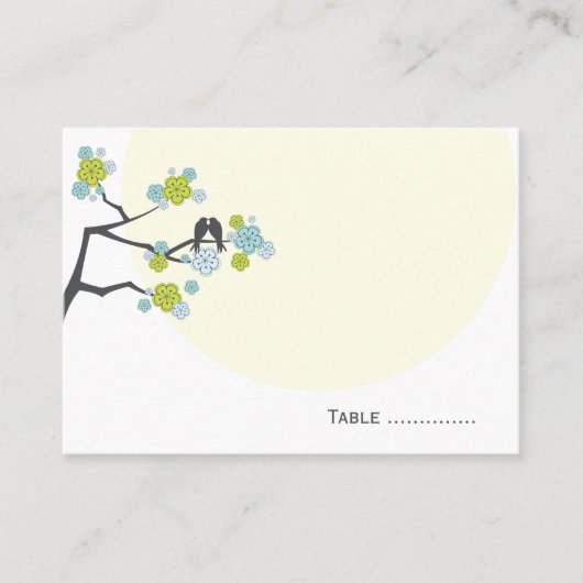 Limoen Cherry Blossom Love Bird Wedplace Card Plaatskaartje (Voorkant)
