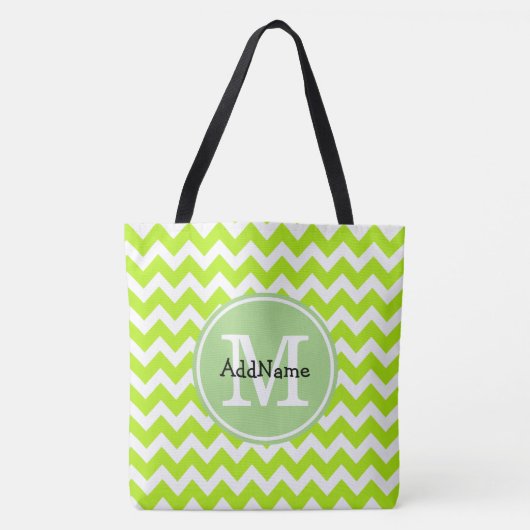 Limoen Chevron, Aangepaste monogram Persoonlijke n Tote Bag (Voorkant)