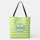 Limoen Chevron, Aangepaste monogram Persoonlijke n Tote Bag (Achterkant)
