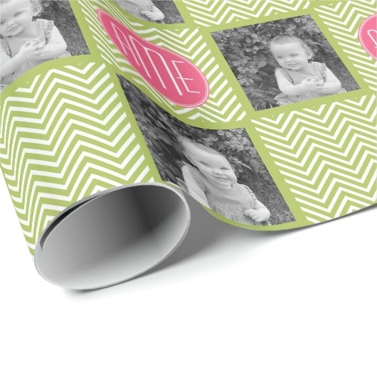 Limoen Chevron Patroon met aangepast monogram Cadeaupapier (Rol Hoek)