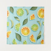  Limoen citroen blauw patroon Wandkleed (Voorkant (horizontaal))
