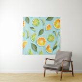  Limoen citroen blauw patroon Wandkleed (In Situ (horizontaal))