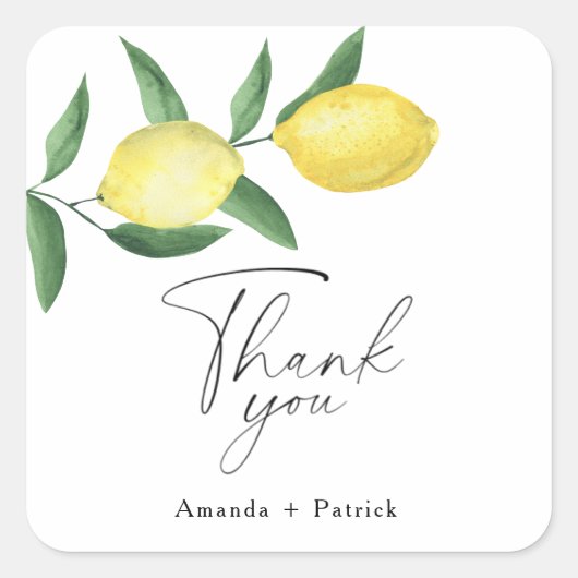 Limoen citrus - bruiloft dankkaart vierkante sticker (Voorkant)