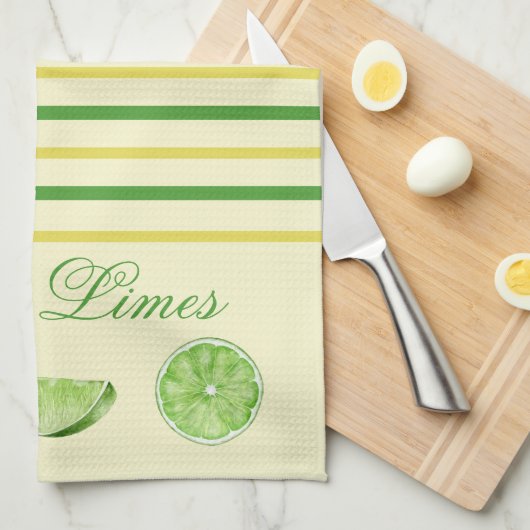 Limoen Citrus, geel en groene strepen Theedoek (Quarter Fold)