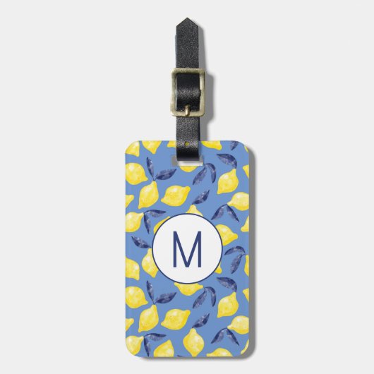Limoen Citrus Mediterraan Monogram Bagagelabel (Voorkant verticaal)