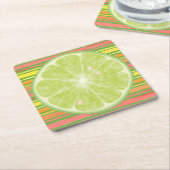 Limoen Citrus Slice on Stripes Square Paper Onderz Kartonnen Onderzetters (Schuin)
