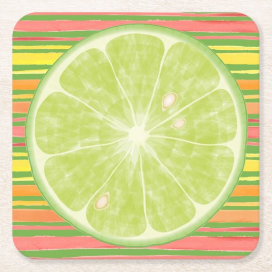 Limoen Citrus Slice on Stripes Square Paper Onderz Kartonnen Onderzetters (Voorkant)