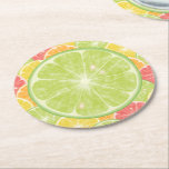 Limoen Citrus Slices Round Paper Onderzetter<br><div class="desc">Zware papierpulp-onderzetters hebben een groot segment van een limoen over een collage van citroenen,  lemmetjes,  sinaasappels en grapefruitstukken. Een leuke aanvulling op je zomerthuisdecor of een cadeau.</div>