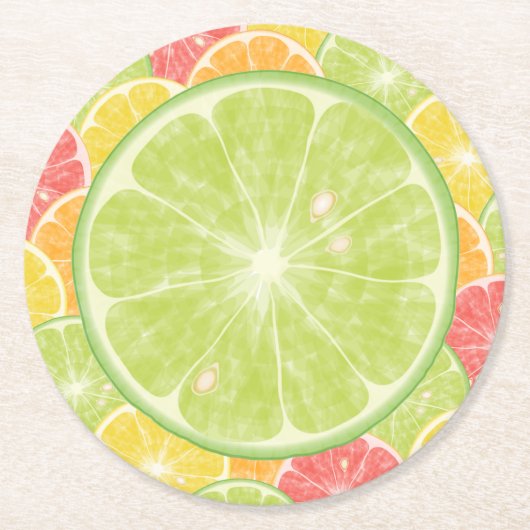Limoen Citrus Slices Round Paper Onderzetter (Voorkant)