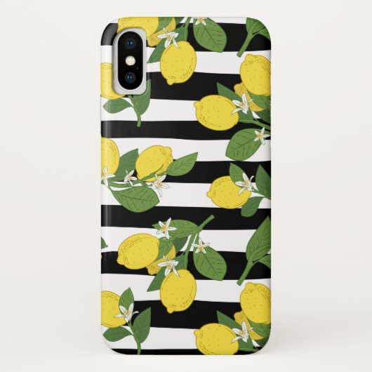 Limoen Citrus Zwarte Strepen Gele iPhone Hoes (Achterkant)