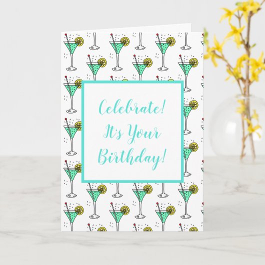Limoen Cocktail Verjaardag Kaart (Gele Bloem)