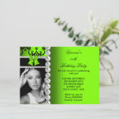 Limoen Damask Black Jewel Bow Birthday Foto Kaart (Staand voorkant)