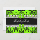 Limoen Damask Black Jewel Bow Birthday Foto Kaart (Achterkant)