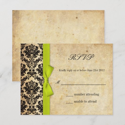 Limoen Damask Bow Wedding RSVP (Voorkant / Achterkant)