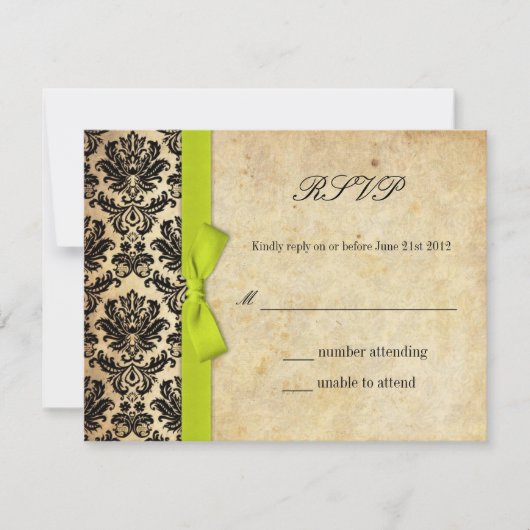 Limoen Damask Bow Wedding RSVP Kaartje (Voorkant)
