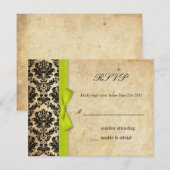 Limoen Damask Bow Wedding RSVP Kaartje (Voorkant / Achterkant)