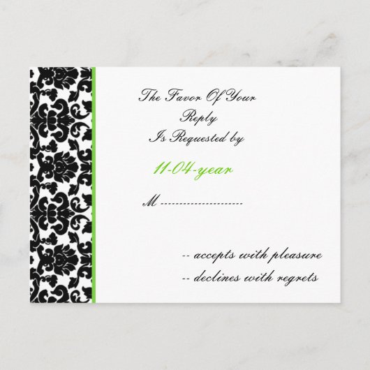 limoen damask Bruiloft rsvp kaart (Achterkant)