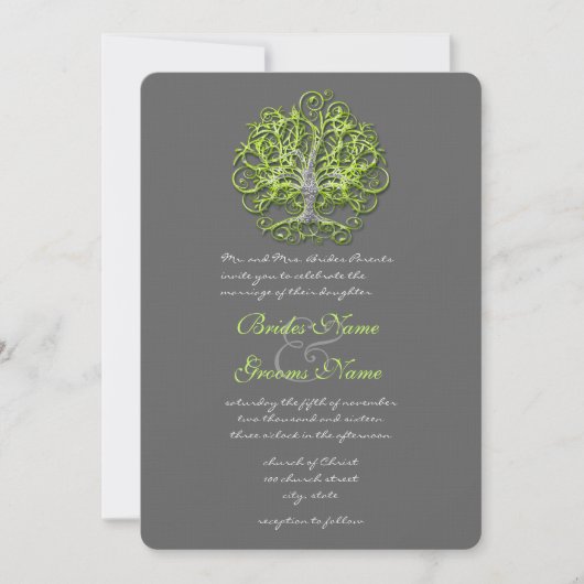 Limoen Damask Love Tree Weddenschap Kaart (Voorkant)