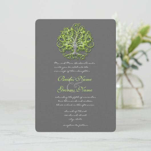 Limoen Damask Love Tree Weddenschap Kaart (Staand voorkant)