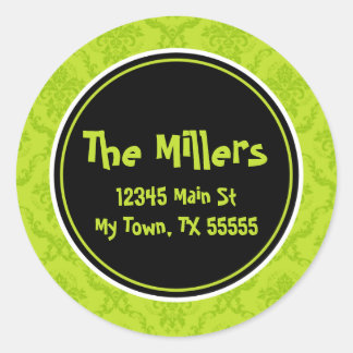 Limoen Damask Ronde Adres Stickers