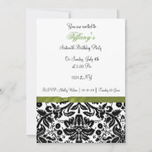 limoen damask Sweet Sixteen party Invitation
