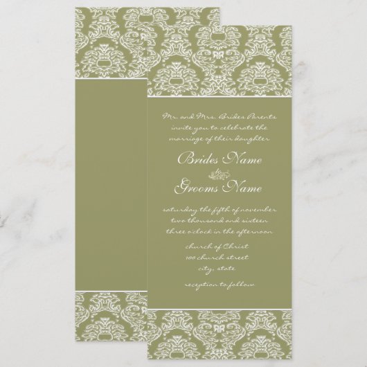 Limoen Damask Swirls Wedding Invitation Kaart (Voorkant / Achterkant)