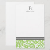 Limoen Damask Wedding Monogram Stationery Briefpapier (Voorkant / Achterkant)