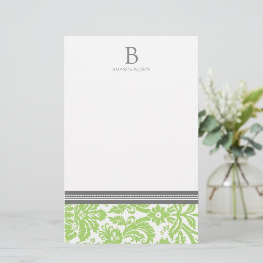 Limoen Damask Wedding Monogram Stationery Briefpapier (Staand voorkant)