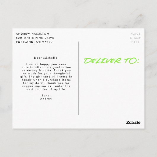 Limoen Dashed Modern Foto Afstuderen Dank u Briefkaart (Achterkant)