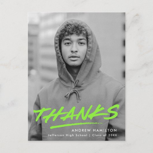 Limoen Dashed Modern Foto Afstuderen Dank u Briefkaart (Voorkant)