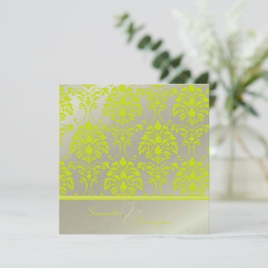 Limoen demask op faux Silver/bruiloft uitnodiging (Staand voorkant)