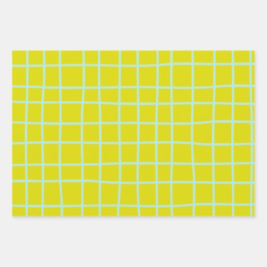Limoen en Aqua Abstract Net Lines Patroon Inpakpapier Vel (Voorkant)